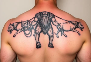 A giant walking with animals that are chained up tattoo idea
