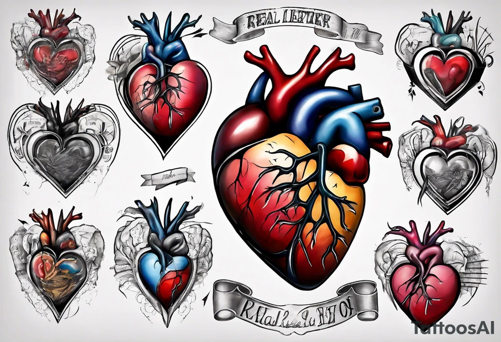 Real heart with labelling of important parts tattoo idea