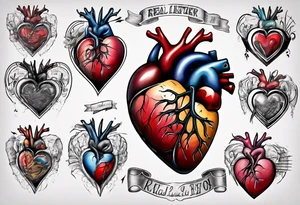 Real heart with labelling of important parts tattoo idea