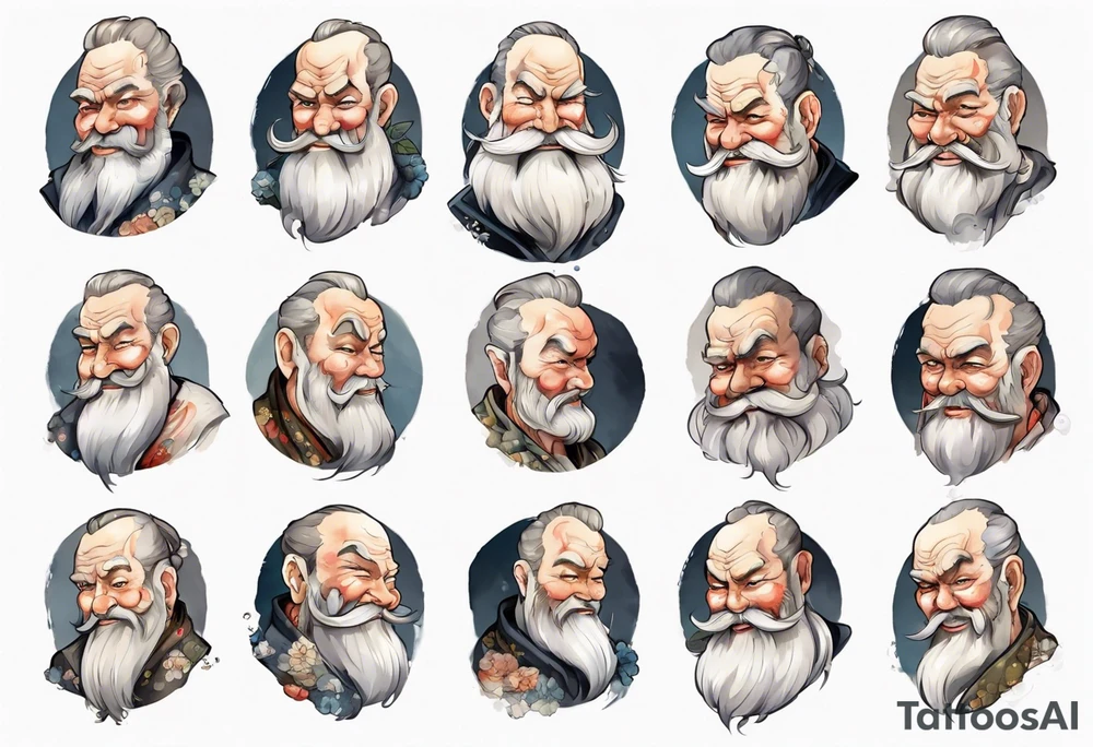 a large Bavarian man with a grey beard, winking tattoo idea