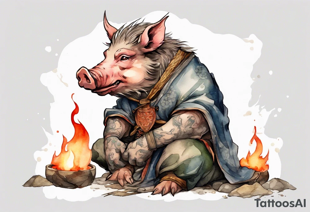a Medieval boar sitting by the hearth tattoo idea