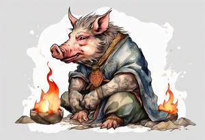 a Medieval boar sitting by the hearth tattoo idea