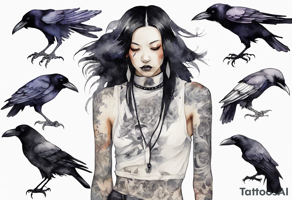 raven wearing a white band tattoo idea