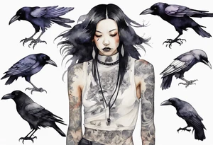 raven wearing a white band tattoo idea