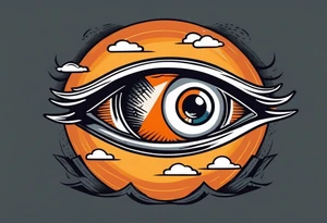 American traditional simple eyeball in dark stormy clouds with orange lightning coming from the clouds tattoo idea