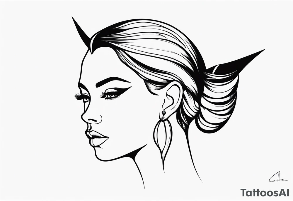 Human head with pointed ears long hair tattoo idea