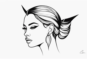 Human head with pointed ears long hair tattoo idea