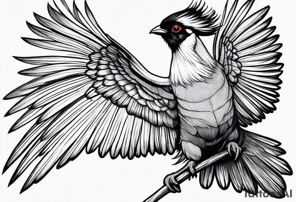Turaco bird with wingspan from above tattoo idea