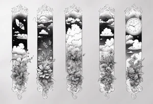 forearm tattoo of a clouds with little plants and the date 12.08.05 tattoo idea