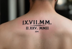 IX.VII.MM. and II.XXV.MMII with a space between them, along with the number 224 simple tattoo idea