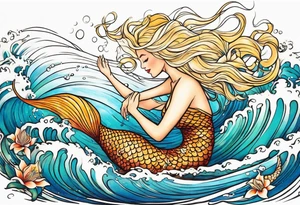 Blond mermaid and  son frolicking in the ocean tattoo idea