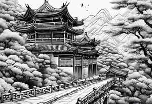 Chinese wall, realistic, art, sideview, highlight,outlines tattoo idea