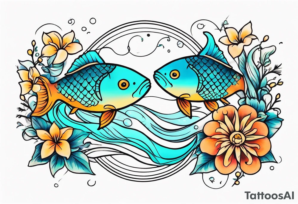 Pisces with flowers tattoo idea