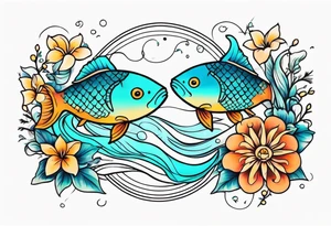 Pisces with flowers tattoo idea