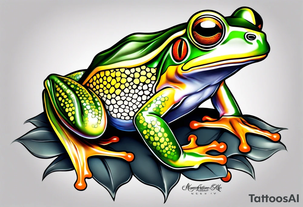 Sunflower tree frog tattoo idea