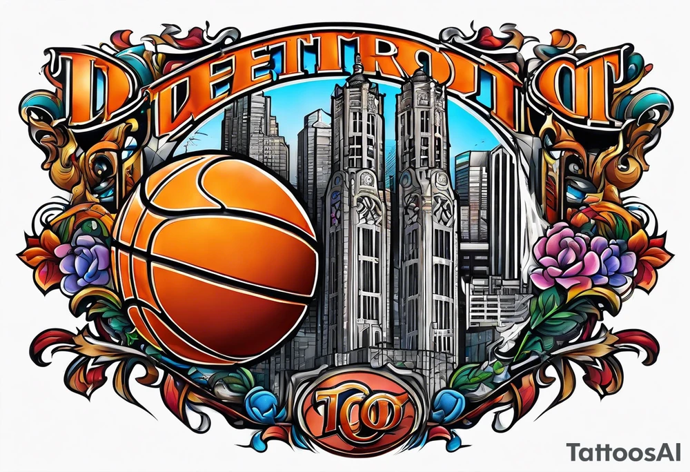 detroit city , basketball with 23 and virgo symbol tattoo idea