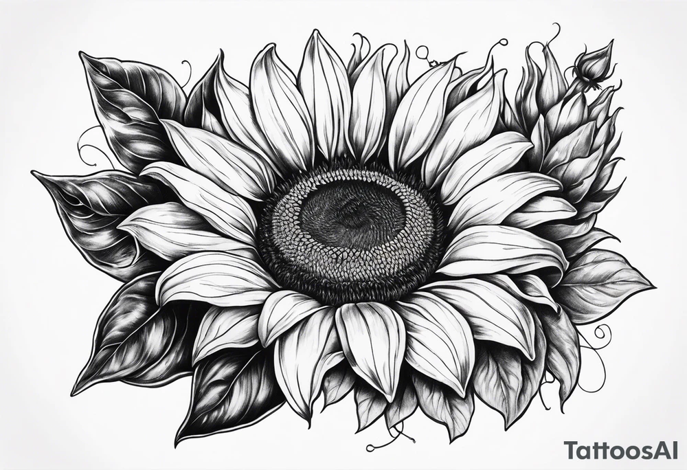 Realistic Horseshoe around a sunflower tattoo idea