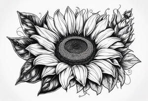 Realistic Horseshoe around a sunflower tattoo idea