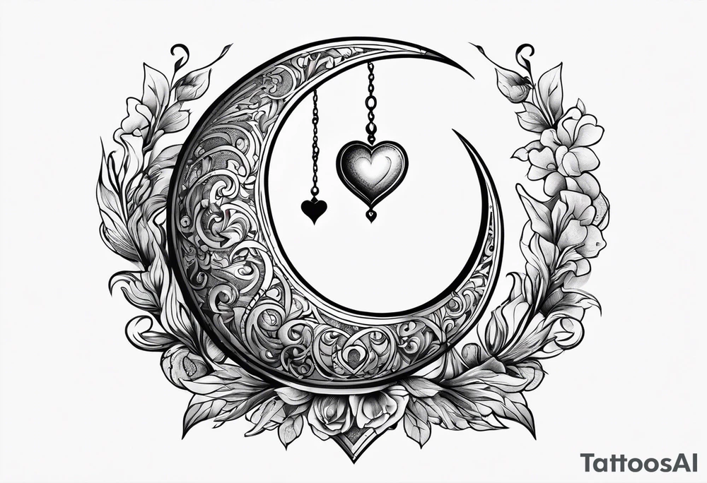 Crescent moon with a love heart inside tattoo idea