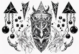 Shattered chalice surrounded by black jewels and a unicorn horn tattoo idea