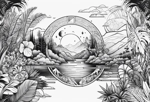 abstract line of jungle and space tattoo idea