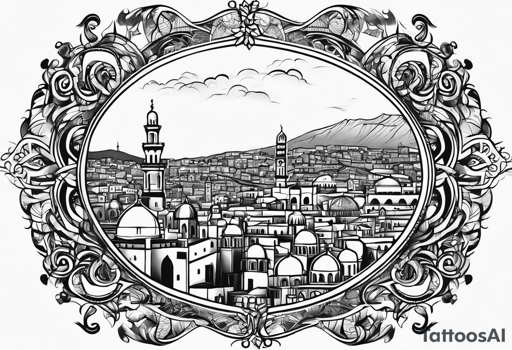 israel city vector 
swirl  vignette tattoo idea