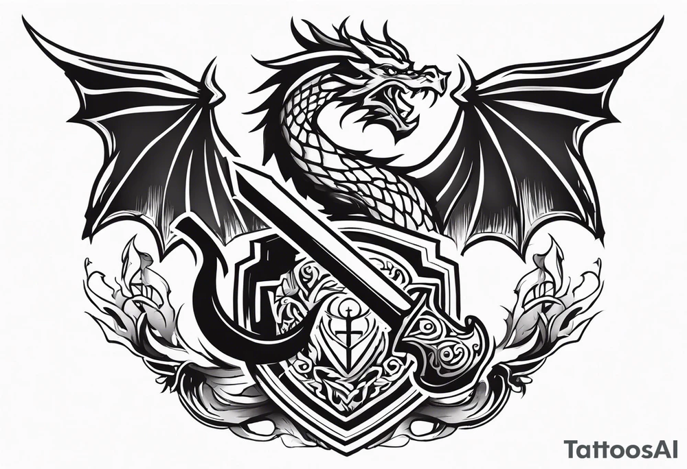 Valhalla sword shield dragon axe valkyrie tattoo idea