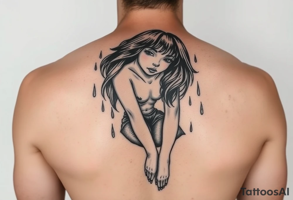 A girl sitting in the rain  letting the rain take her away as it pours as she’s fading tattoo idea