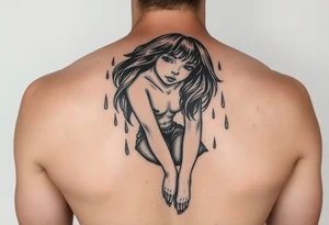 A girl sitting in the rain  letting the rain take her away as it pours as she’s fading tattoo idea