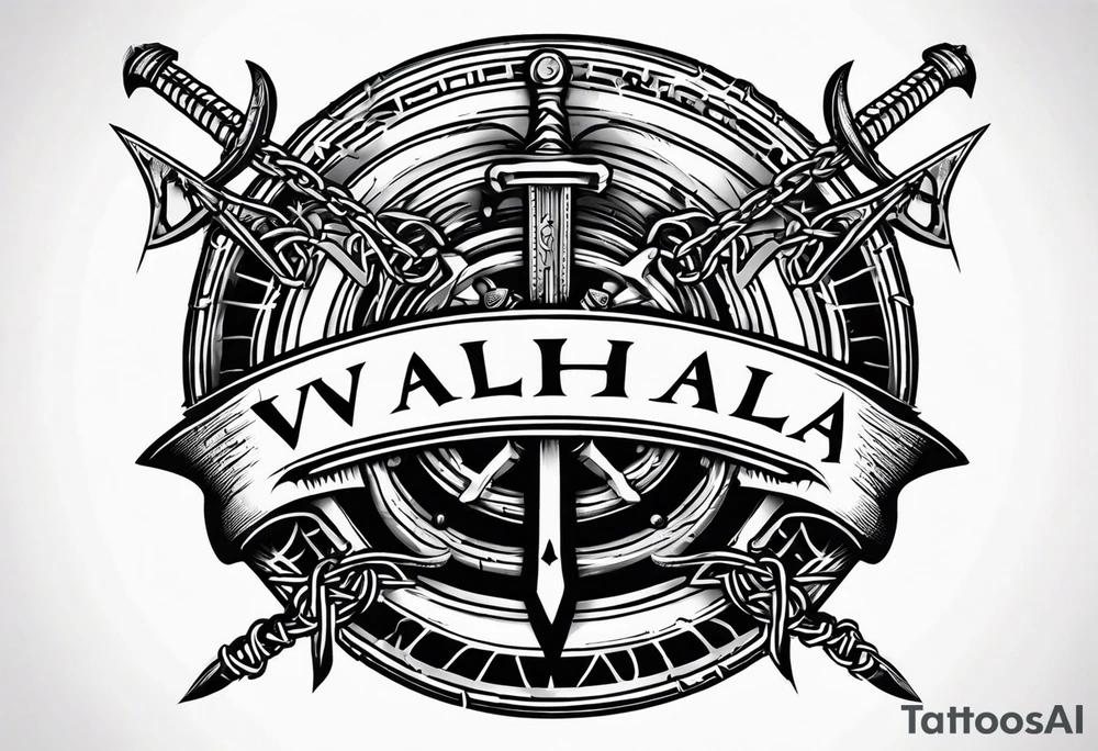 Valhalla sword shield barb wire chain tattoo idea