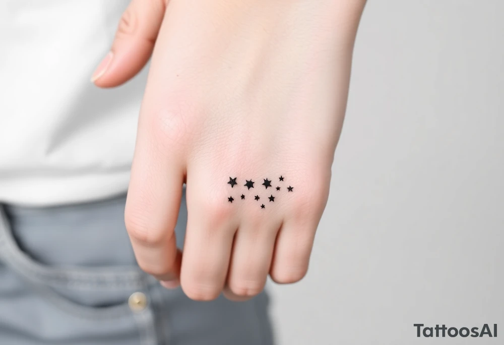 Can you design a few options for a meaningful minimal tattoo with dots, lines or stars that represents my kids? Three are living and two are deceased and I want something that represents that difference by having solid and hollow elements. Put on fingers tattoo idea