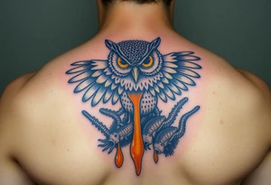 Honey comb, owl dripping honey over sea creatures tattoo idea
