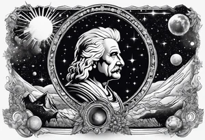 Spartan, outer space, Einstein, physics, writing, sleeve tattoo tattoo idea