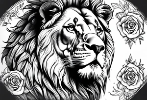 Lion with crown roaring with roses tattoo idea