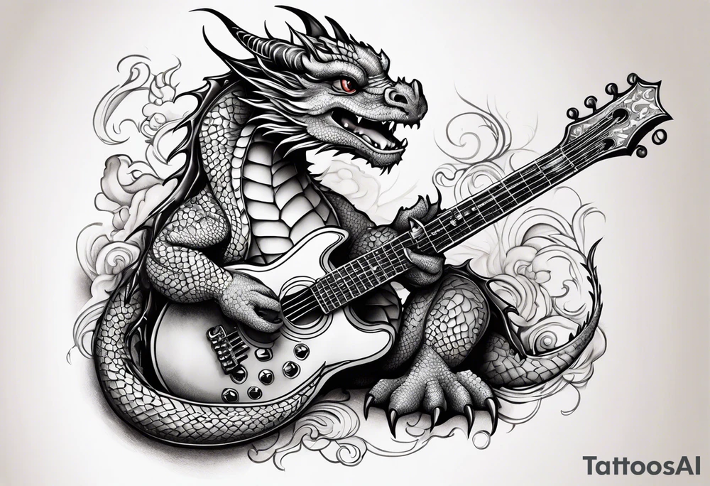 baby dragon with guitar tattoo idea