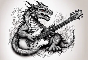 baby dragon with guitar tattoo idea