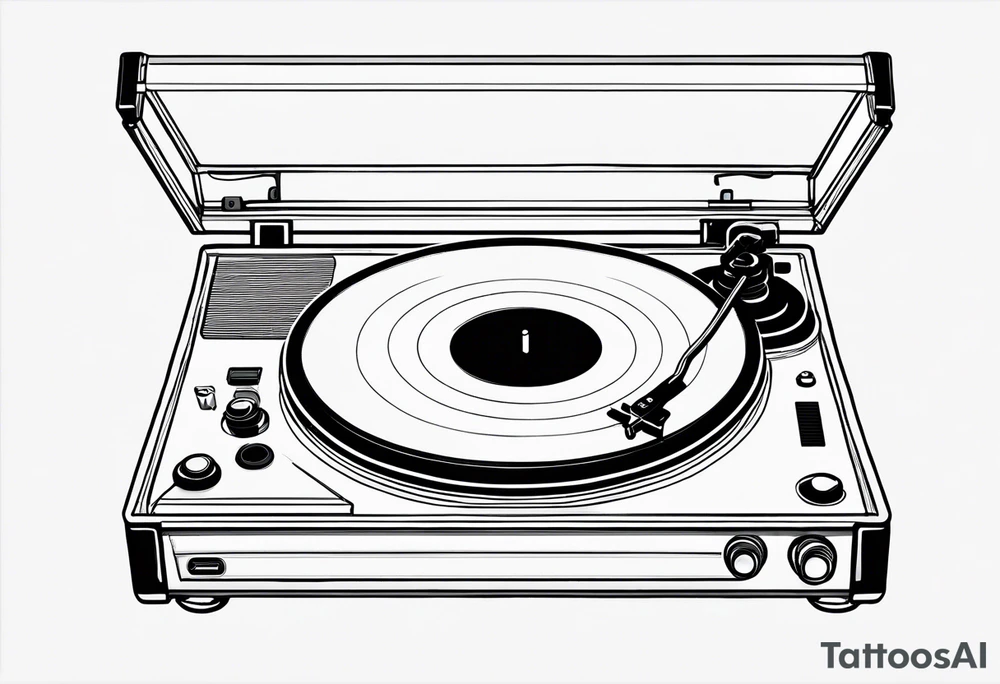 A recordplayer fineline minimalistic in one line 2D outline tattoo idea