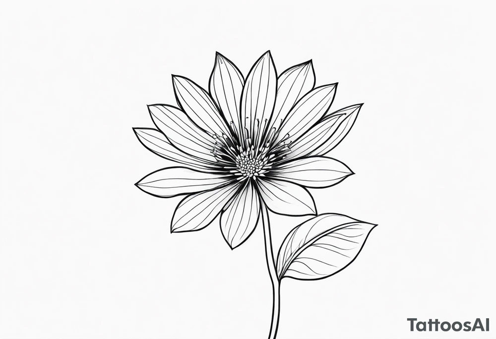 one very simple and no detailed waratha flower with stem in black and white, fine-line, very minimalistic, only a few lines tattoo idea