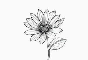 one very simple and no detailed waratha flower with stem in black and white, fine-line, very minimalistic, only a few lines tattoo idea