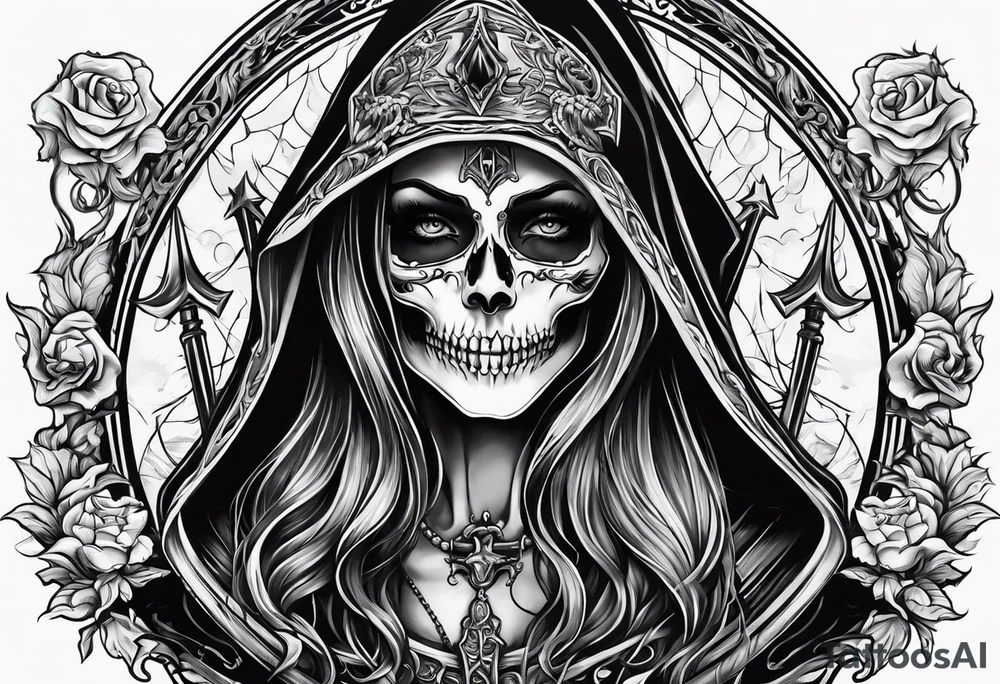 lady skeleton grim reaper satan tattoo idea