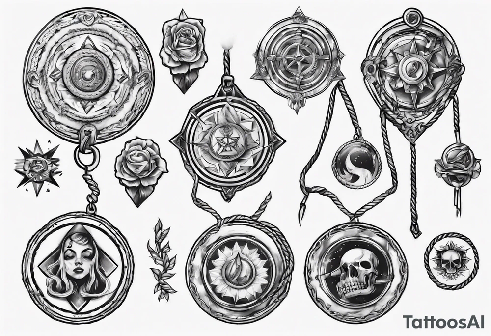 arm holding medallion with rope tattoo idea