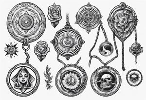 arm holding medallion with rope tattoo idea