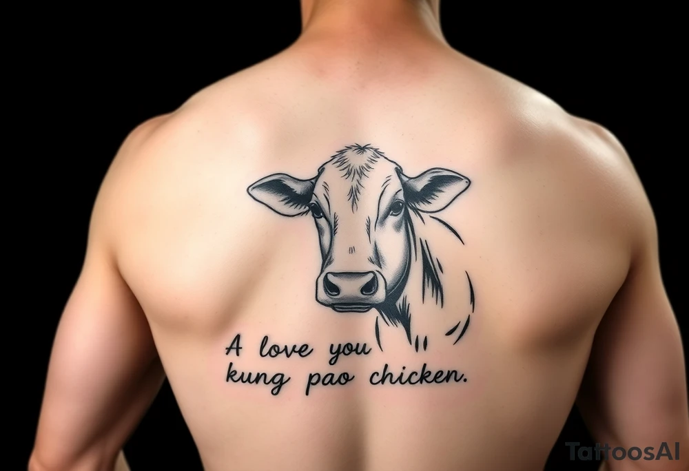 A cow saying “I love you kung pao chicken” tattoo idea