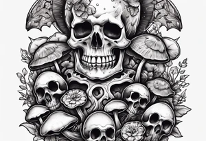 skeleton with mushrooms growing out of it tattoo idea