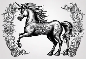 Coat of arms with a thick, tough looking unicorn. tattoo idea