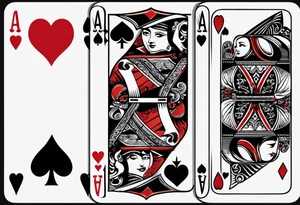 8 aces, overlapping in a row, first two faded/broken aces of hearts, like the one i favourited first, but with first two aces broken or worn. Like the ones in a row but with more cards, at least 6 tattoo idea