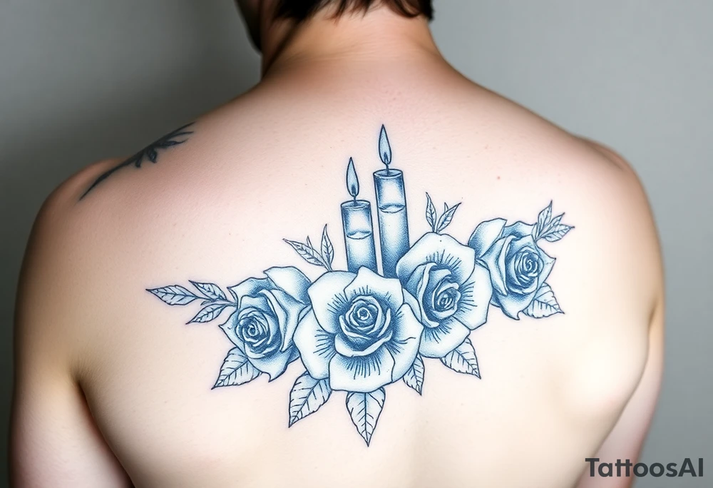 Blue, water, roses, candles tattoo idea