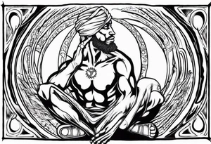 Peaceful warrior kneeling down with the world resting on his hand above his head and shoulders. tattoo idea