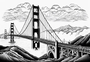 Golden Gate Bridge with fog rolling in with Marin hills in the background tattoo idea