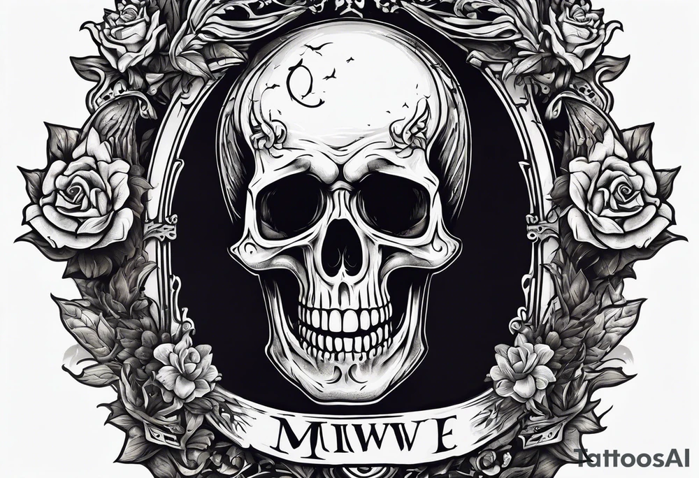 Skeleton crawling out of grave. 
MIW Reincarnate written on gravestone tattoo idea